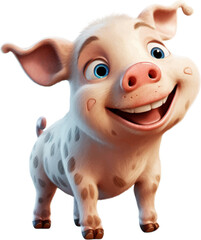 cute cartoon pig with, in the style of caricature-like, photorealistic, white background