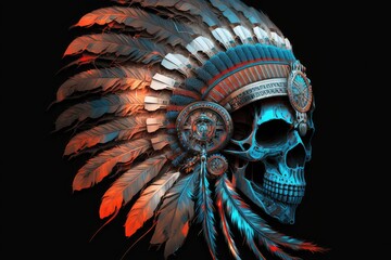 Feathered Native Amaerican Skull Background - obrazy, fototapety, plakaty
