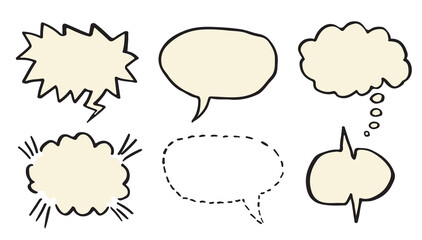 Fototapeta premium Comic speech bubble hand drawn set in the style of a doodle Vector bubble chat, message design element