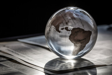 Glass globe on newspapers