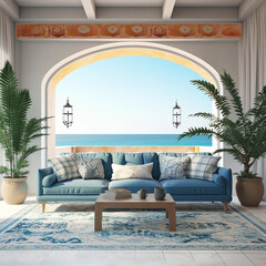 sea side luxury Tropical Penthouse Suite horizontal above sofa wall,generative AI