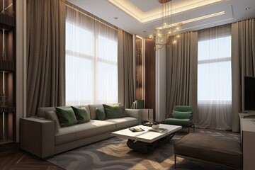 Naklejka na ściany i meble contemporary living room furnished with a sofa. enjoying some downtime. Generative AI