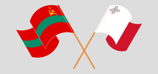 Crossed and waving flags of Transnistria and Malta