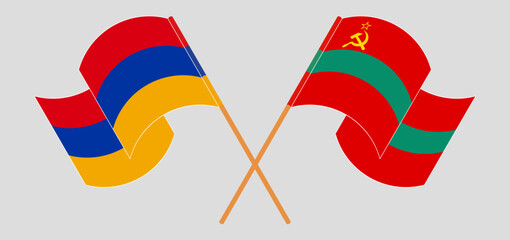 Crossed and waving flags of Armenia and Transnistria