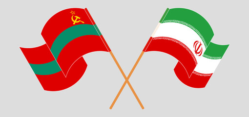 Crossed and waving flags of Transnistria and Iran