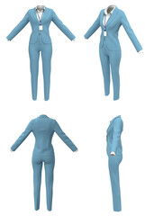 Business Woman Suit. Elegant Pants and Jacket. Blue Suit