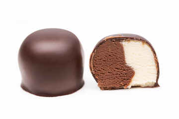 Cake in chocolate. Dessert. Cookies, candy with filling. 
