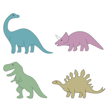 popular dinosaur set, vector dinosaur pictures in different colors, cute dinosaurs