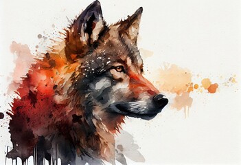 Watercolor drawing of a wolf. Generative AI.