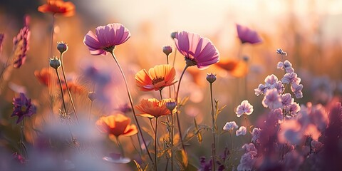 Springtime Beauty. Abstract Pastel Background of Blossoming Flowers and Trees in Nature