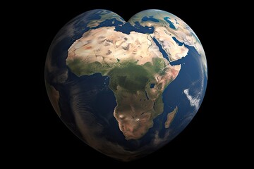 Heart-shaped planet Earth with the African continent depicted in shades of blue and bronze. Generative AI