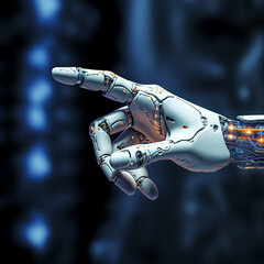 close up of a index finger pointing of artificial intelligence, robotic hand, generative AI