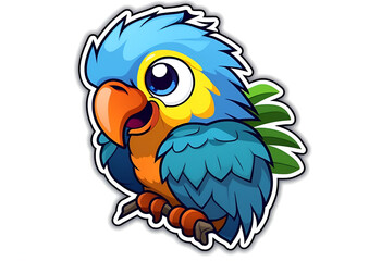 parrot clipart. Colorful sticker. white background. generative ai