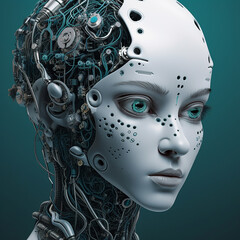 A side face of an woman artificial intelligence, like a human, generative AI
