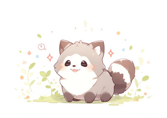 raccoon, sticker, white background. generative ai