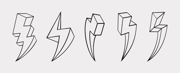 Set of thunderbolt in doodle style, vector illustration
