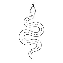 Hand drawn doodle snake isolated on white background. Vintage snake in trendy retro style, magical esoteric elements.