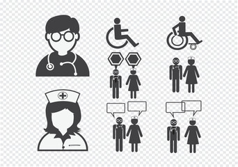 Doctor Nurse   Patient Sick Icon Sign Symbol Pictogram