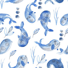 Cute Dolphin Watercolor Seamless Pattern