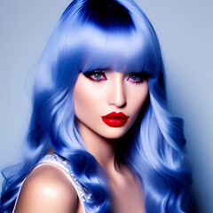 Fototapeta premium A girl with blue hair and a pretty face. Generative AI