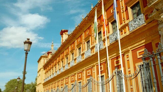 The Palacio de San Telmo, Seville, Andalusia, Spain, a baroque palace with intricate facade, former royal residence, now houses regional government