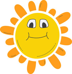 Cute Sun with sunshine. Isolated illustration on transparent background.