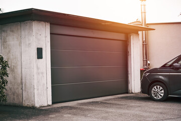 Exterior view of a beautiful house with garage gate.