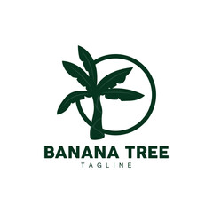 Banana Tree Logo, Fruit Tree Plant Vector, Silhouette Design, Template Illustration