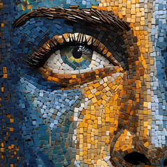 Human Face in the Form of Colorful Puzzle Pieces