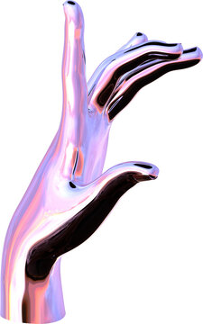 3d chrome metal hand with transparent background, surreal hand, psychedelic aesthetic