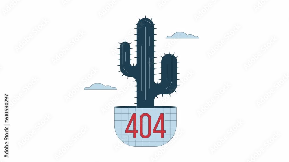 Poster cactus in clouds 404 error animation. potted desert flower. empty state 4k video concept footage wit
