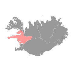 Western Region map, administrative district of Iceland. Vector illustration.