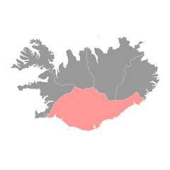 Southern Region map, administrative district of Iceland. Vector illustration.