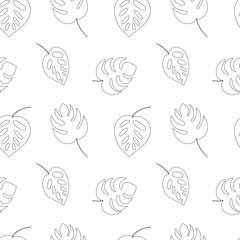 Fototapeta na wymiar Monstera leaf seamless pattern. Vector monstera doodle pattern
