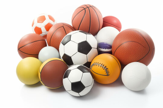 Group of different sport balls on white background