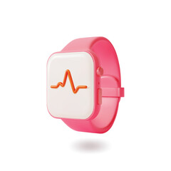 3d Pink Fitness Bracelet Cartoon Style Electronic Gadget for Sports Isolated on a White Background. Vector illustration of Smart Watch Pulse Heart