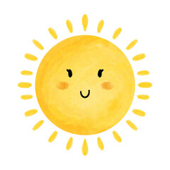 Cute summer sun with smiley face. Cartoon style. Happy summer.	