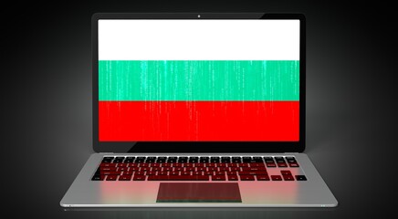 Bulgaria - country flag and binary code on laptop screen - 3D illustration