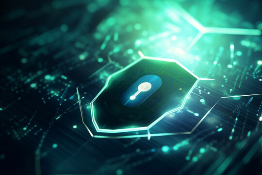 cybersecurity | tips to protect your business, in the style of light navy and light emerald, fragmented icons, ricoh r1, fluid networks, futuristic themes, attention to detail, smooth surface