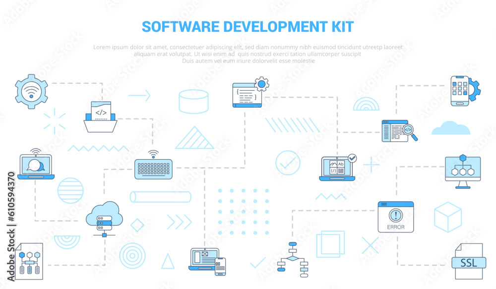 Wall mural sdk software development kit concept with icon set template banner with modern blue color style