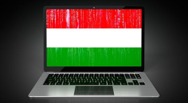 Hungary - country flag and binary code on laptop screen - 3D illustration
