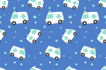 Cute Medical Seamless Pattern Perfect Kids Apparel Trendy Cartoon Textile for Healthcare nursery Hospital Clinic Wrapping Collage Drug Pharmacy Emergency Doctor Print Vector Illustrations