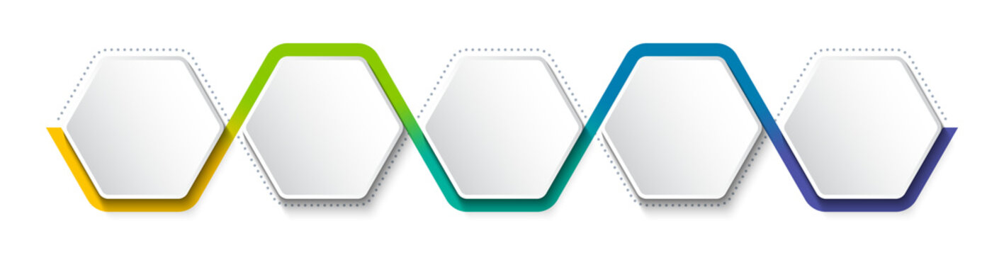 Business infographic template with step or option design. Infographics five options. Diagram with hexagons.