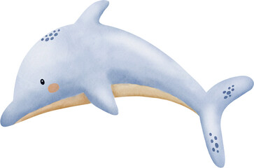Watercolor cute dolphin