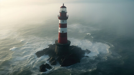 lighthouse on sea surrounded by water. isolation and guidance. generative ai - obrazy, fototapety, plakaty