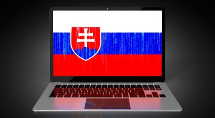 Slovakia - country flag and binary code on laptop screen - 3D illustration