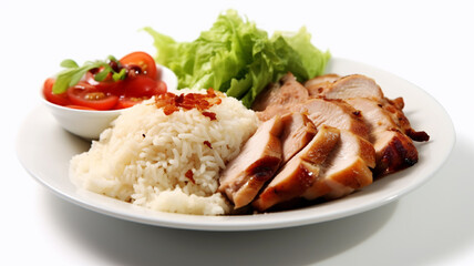 Grilled chicken teriyaki rice on white background