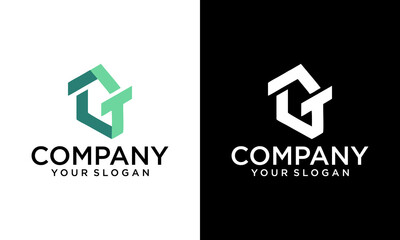 Initial Letter G, T, GT House Logo, Shape with green Color