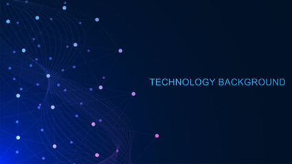 Abstract futuristic technology background with connecting dots and lines. Big data visualization, global network connection and communication technology design concept.