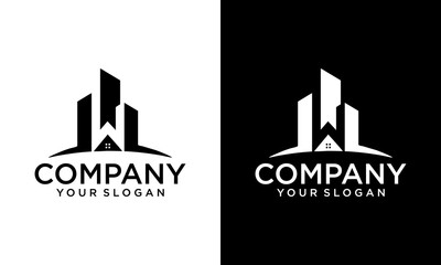 letter W logo and building. vector combination of letter W with building. suitable for real estate business initials W
